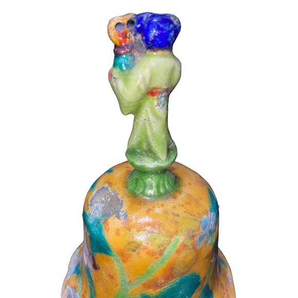 Vintage Hand-Painted Ceramic Bell With Floral Design & Figurine Handle - Picture 11 of 13